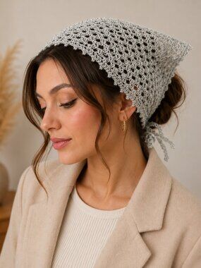 Crochet Handmade Women's Scarf Bandanna — Classic Crocheted Kerchief Scarf